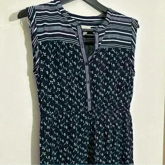 Loft Outlet Shift Dress Navy White Elastic Waist Sleeveless Stripes Floral MP - Picture 4 of 6